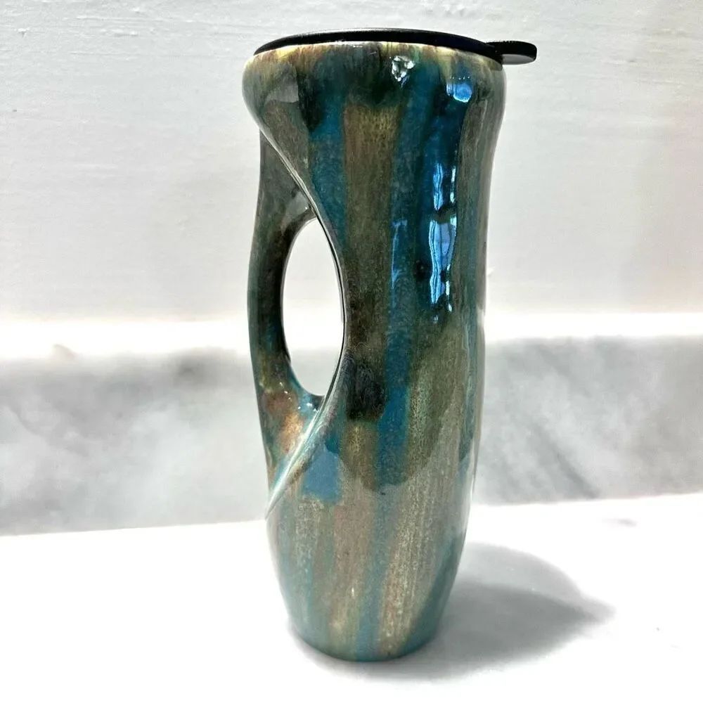 Handmade One Of A Kind Pottery Hot Or Cold Ceramic Mug With Lid Multicolor